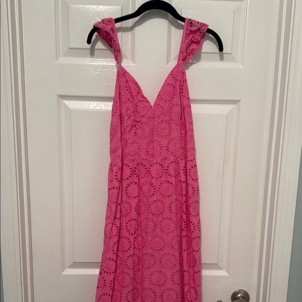 Vineyard Vines Pink Eyelet Sleeveless Midi Dress